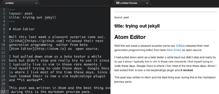 atom editor markdown preview pane